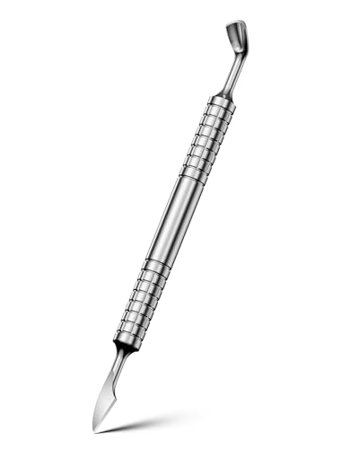 2025 Upgraded Dual-Head Cuticle Pusher Tool - Horseshoe shape & Chisel Edge Stainless Steel Remover Tool with Anti-Slip Wide Handle for Salon & Home Nail Care Horseshoe and Chisel Pusher tool