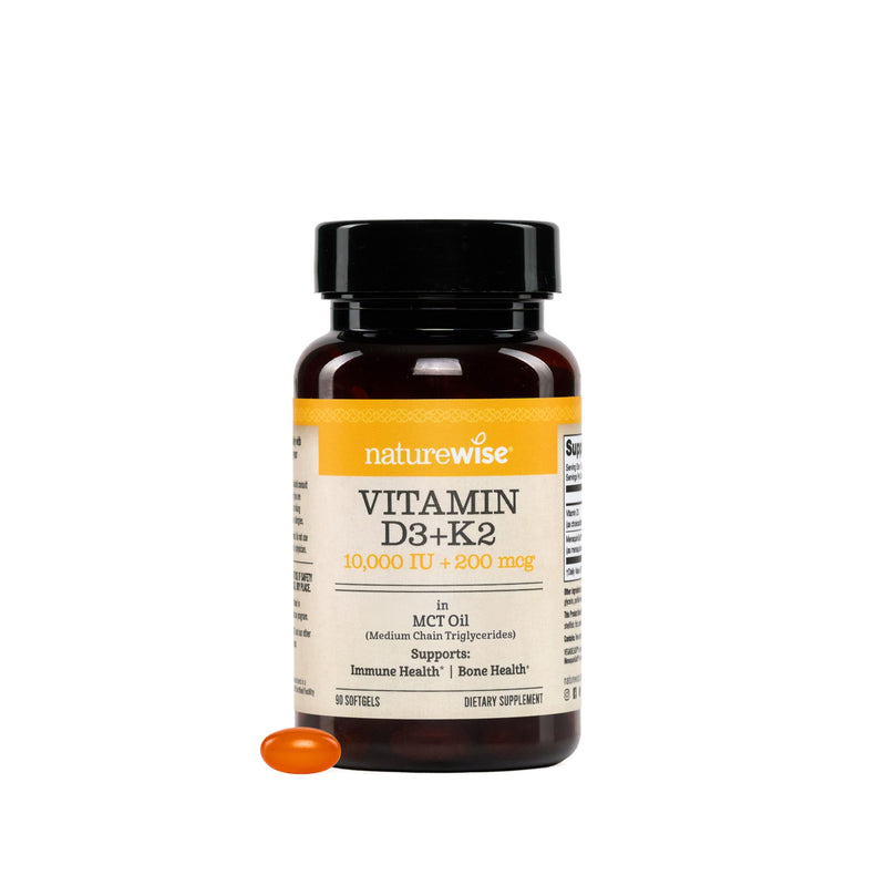 NatureWise Vitamin D3 10000IU + K2 200mcg Supplement, 90 Vegan Softgels | Plant-Based D3 - High Absorption D3 K2 Supplement - Organic Coconut MCT Oil - Daily Bone Support - 90-Day Supply 90 Count (Pack of 1)