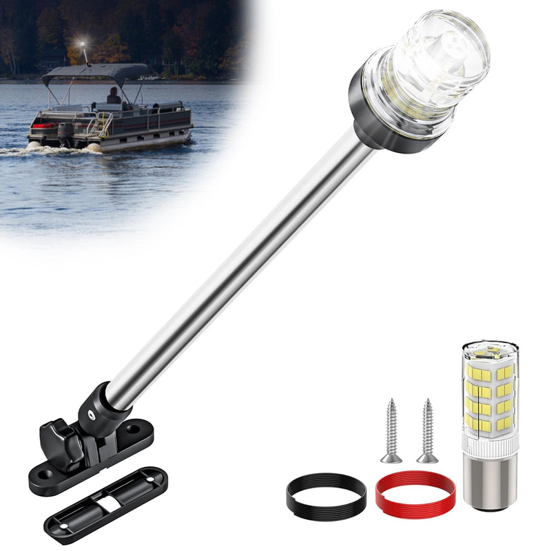 18 Inches Bimini Light for Pontoon Boat, Pontoon Navigation Lights Anchor Light Stern Lights for Bimini Top Mount Waterproof IP67, White Fold Down LED Marine Boat Rear Running Lighting 18 Inches