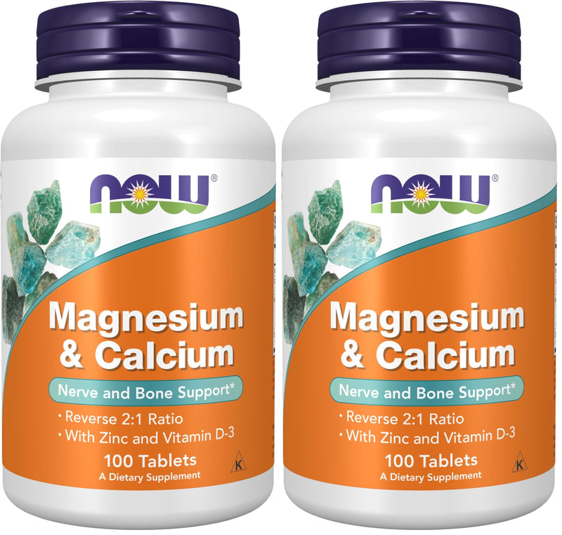 NOW Supplements, Magnesium & Calcium, with Zinc and Vitamin D-3, Nerve and Bone Support*, 100 Tablets (Pack of 2) 100 Count (Pack of 2)