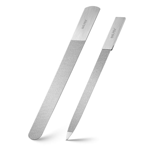 BEZOX Metal Nail File Kit - 2PCS Professional Stainless Steel Long Nail Files & Buffers for Natural/Acrylic Nails, Professional Fingernail Files and Buffers for Salon & Home Use - Silver
