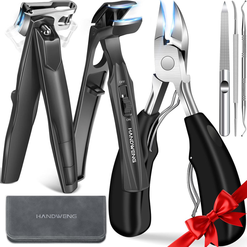 Toenail Clippers for Seniors Thick Toenails, Angled Head Large Toe Nail Clippers for Thick Nails for Men, Heavy Duty Ingrown Toenail Clippers with Wide Jaw, 360° Rotating Nail Clipper with Long Hande 6PCS Nail Clippers Set