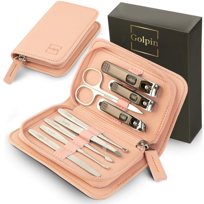 9 Pcs Manicure Set for Women Men & – Stainless Steel Manicure & Pedicure Kit with Travel Nail Grooming Case, Nail Clippers, Cuticle Tools – Gift-Ready Mens Manicure Kit & Womens Grooming Set Pink