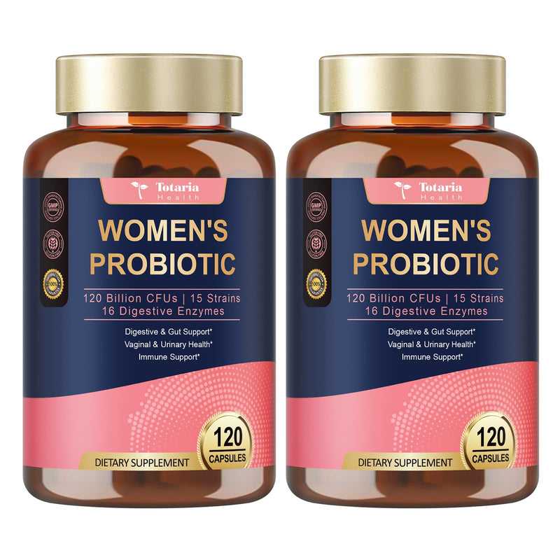 Totaria (2 Packs) Probiotics for Women, 120 Billion Women Probiotic, Digestive Enzymes & Prebiotics, with Akkermansia, Cranberry, D-Mannose, for Gut, Urinary, Immune, PH Balance, 240 Vegan Capules 120 Count (Pack of 2)