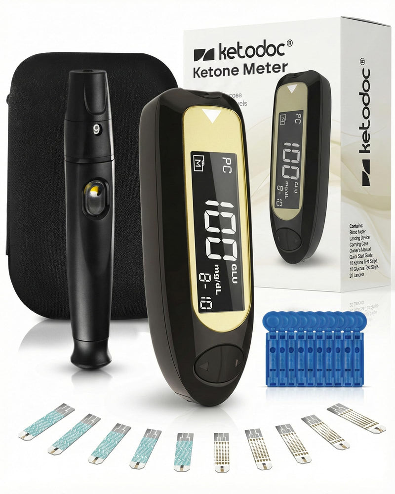 Advanced ß-Ketone Testing Kit, Slim, Auto-Coding, Ketosis Monitoring and Management, Ketone Meter, 10 Keto Test Strips, 20 Lancets, Lancing Device Black