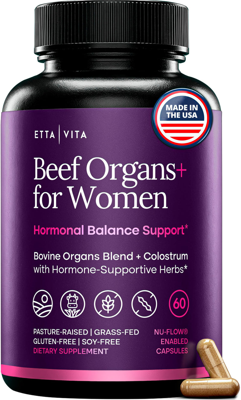 Primal Beef Organ Supplement for Women with Grass-Fed Ovary, Uterus & Liver | Bovine organ blend with kidney, heart, bone matrix, maca, ashwagandha, shatavari - energy support & hormone balance for women