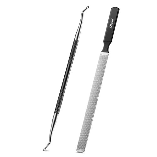 BALUCA Toenail File for Thick Nails & Ingrown Relief | Heavy Duty Metal Emery Board with Toenail Lifter for Seniors, Coarse Grit & Durable Stainless Steel Design (Black, 1.0, Count, 180/240 Grit) Black