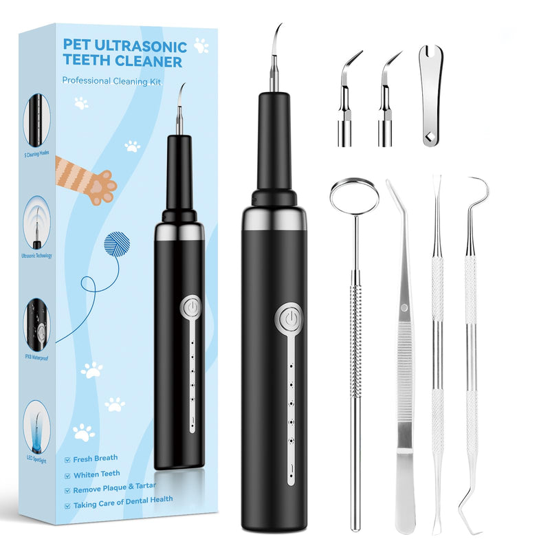 Dog Plaque Tartar Remover for Teeth, Pet Ultrasonic Tooth Cleaner, Dental Tools Cleaning Kit for Teeth Stains for Dogs & Cats with 5 Modes,Black Black - BeesActive Australia