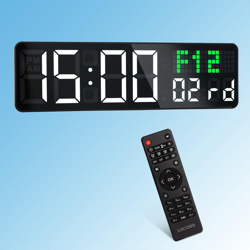 LUCORB 12'' Gym Clock, Interval Workout Digital Wall Clock with Seconds Date for Home Gym, 5 Display Modes | Remote Countdown Timer, Stopwatch | 4 Alarms fit Classroom Living Room Office - BeesActive Australia