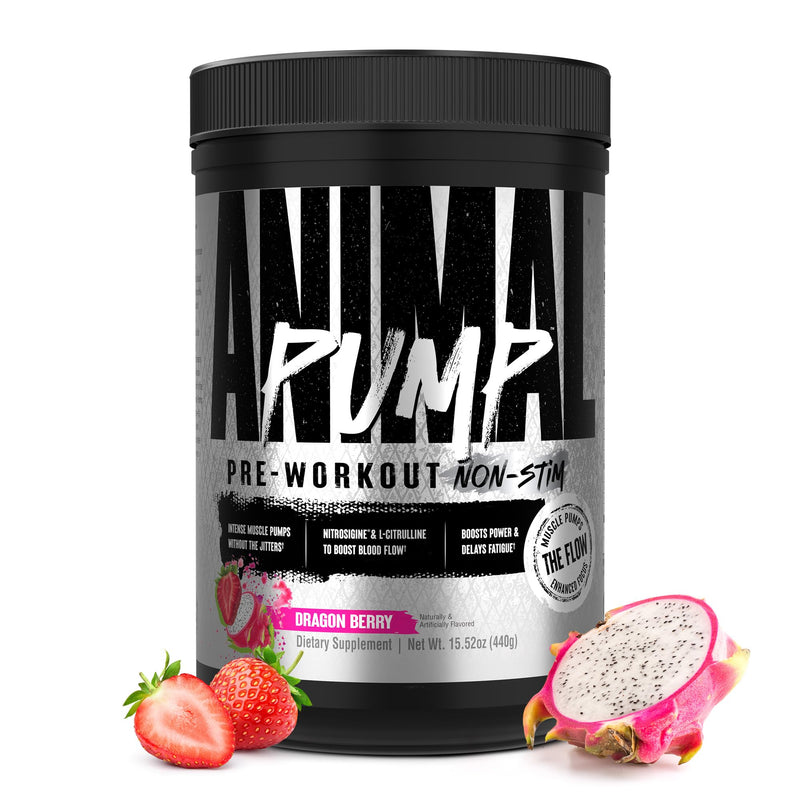 Animal Pump NS Stim-Free Pre-Workout – 6g L-Citrulline + 1.5g Nitrosigine for Pumps, Beta-Alanine & Electrolytes for Endurance, Caffeine-Free Focus, Men & Women – Dragon Berry, 20 Servings