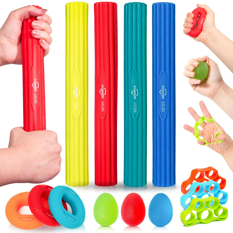 Flex Therapy Bar and Grip Strength Trainers Set, Physical Therapy & Resistance Bar for Golfers Elbow,Tendinitis,Wrist,Forearms Pain, Improve Grip Strength and Relieve Pain 13pcs ‚ÄéGreen sets