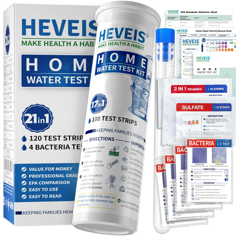 21-in-1 Home Water Test Kit for Drinking, Tap & Well Water - Easy to Read Blue