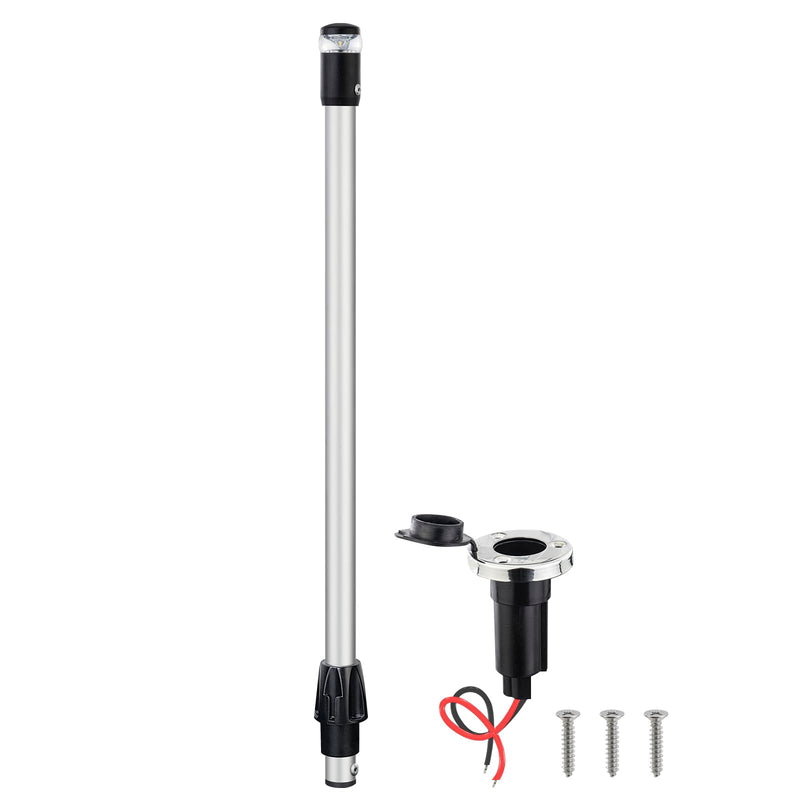 Marine LED Navigation Light, 360-Degree All Round Stern Anchor Light, Removable Pole with Base for Boats,Anti Oxidation Anode Aluminum Tube，(Plug In Base, 24 Inchs) EA02127-24MF(Plug In Base)