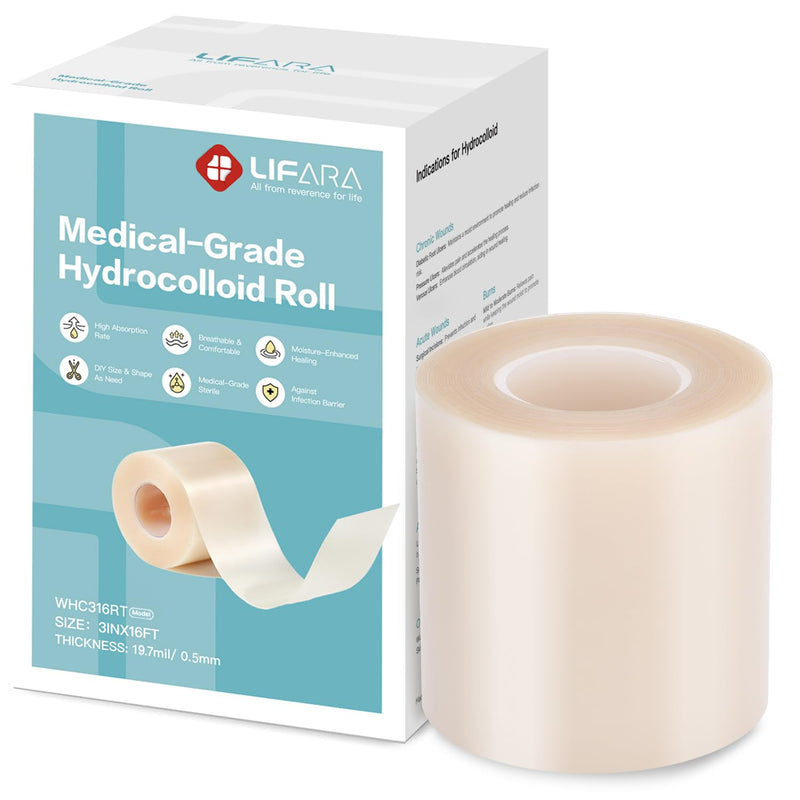LIFARA Hydrocolloid Roll for Wound Care - Cut-to-Size, Extra Large Hydrocolloid Patch Bandages with Self-Adhesive, Waterproof, First Aid Kit Essential (3in*16ft, 19.7mil/ 0.5mm Thickness) Clear 3in*16ft, 19.7mil Thickness - BeesActive Australia