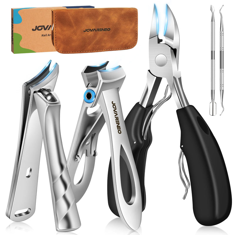 Nail Clippers for Seniors, Heavy Duty Ingrown Toenail Clippers with Long Handle， Wide Jaw Fingernail Clippers and Slanted Nail Cutter for Thick Nail for Men Women Pregnant Elderly 5Pcs Wide Jaw 5pcs