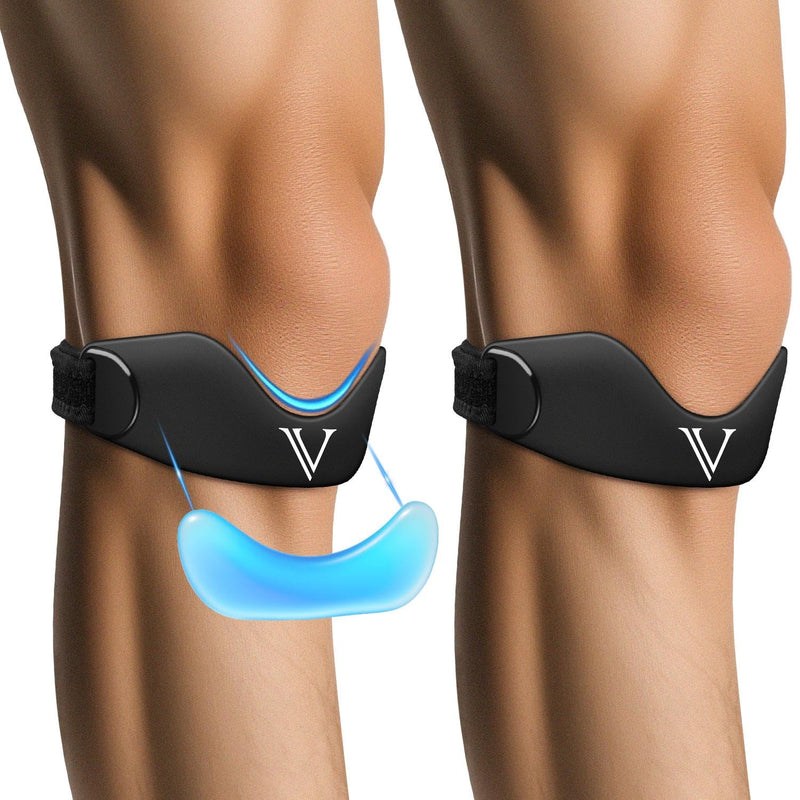 Silicone Patellar Tendon Support Strap 2-Pack, Knee Brace for Women Men, Adjustable Non-Slip Patella Band Support (Black) Black - BeesActive Australia