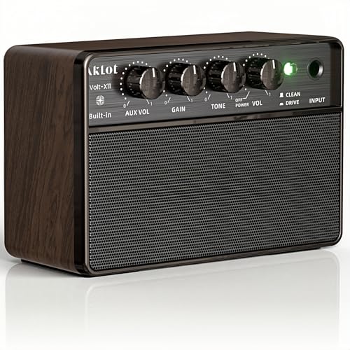 Mini Electric Guitar Amp, Rechargeable 10W Small Portable Guitars Amplifier 5.9*3.9*2.6in Clean/Drive Channels,Wireless Audio,USB-C,6H Working,Headphone Out/AUX In,Compact Practice Travel Speaker Amps Brown