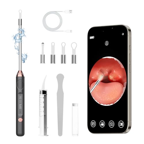 Tonsil Stone Remover with Camera，Tonsil Stone Removal Tool with LED Light，TonsilCleaner for Tonsil Stone Removal，Tonsillolith Removal Tool with 4 Head ，Attachments for iOS & Android