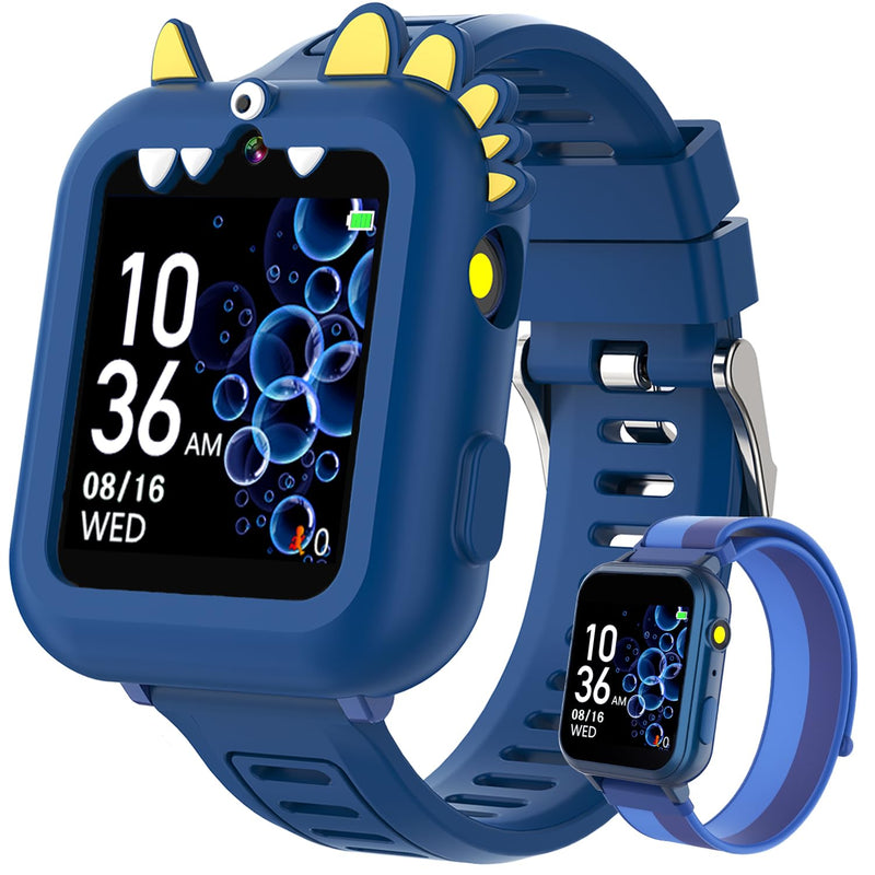 MOFGDNI Smart Watch for Kids with 39 Games Touchscreen Camera Video, Music Player, Pedometer, Calculator, Calendar, Stopwatch, Flashlight, Alarm Clock 12/24 hr, Birthday Gifts Toys for Boys Ages 3-12 Blue
