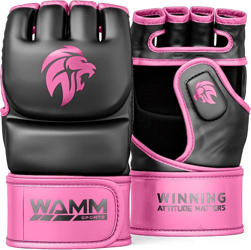 MMA Gloves - for Men & Women - MAXForce EVE Anti-Injury Shock Absorb Boxing Gloves Kickboxing Gloves - Half Finger, Open Palm for Muay Thai, Sparring, Punching Bag Pink Large/XLarge - BeesActive Australia