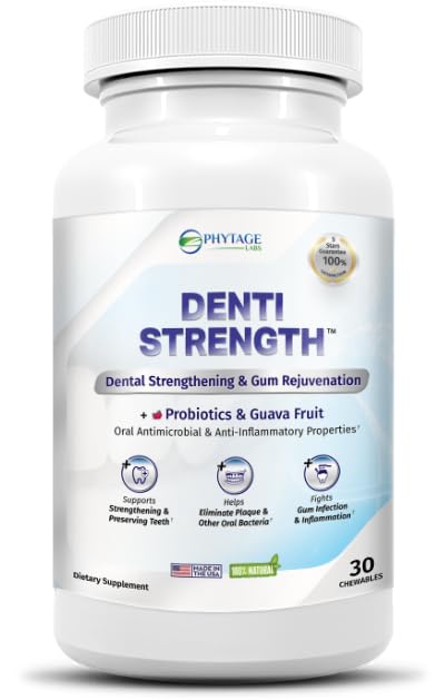 Denti Strength – Advanced Dental Wellness Chewable with Oral Probiotics, Xylitol and Guava Fruit – Supports Healthy Teeth, Gums and Fresh Breath – 30 Chewables