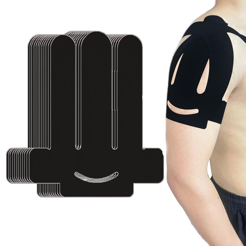 Kinesiology Tape for Shoulder Precut, 12 PCS Shoulder Tape for Pain Relief, Original Cotton Waterproof & Breathable, Enhance Elastic Sports Tape for Pain Support and Muscle Sports(Black) Black-12pc - BeesActive Australia