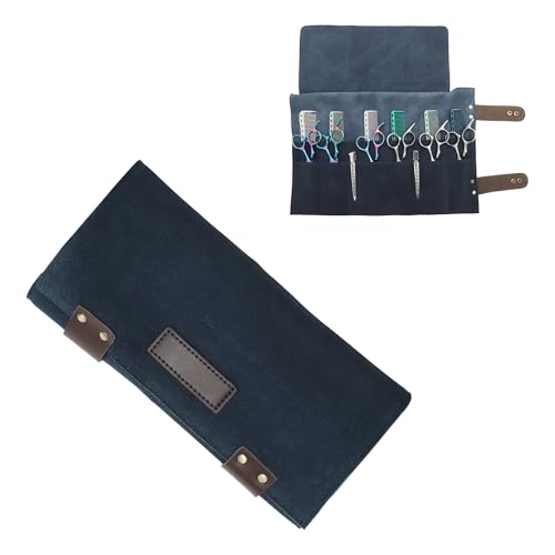 VOCOSTE Barber Scissors Bag Roll Up, Durable & Foldable Salons Tool Pouch with Multi-Pockets, Hair Scissor Shears Cases for Hair Stylists, Blue