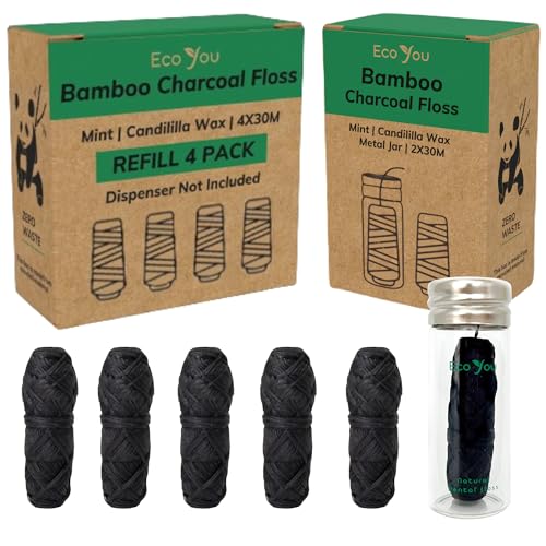 Bamboo Charcoal Dental Floss | 6 Refills + Glass Holder