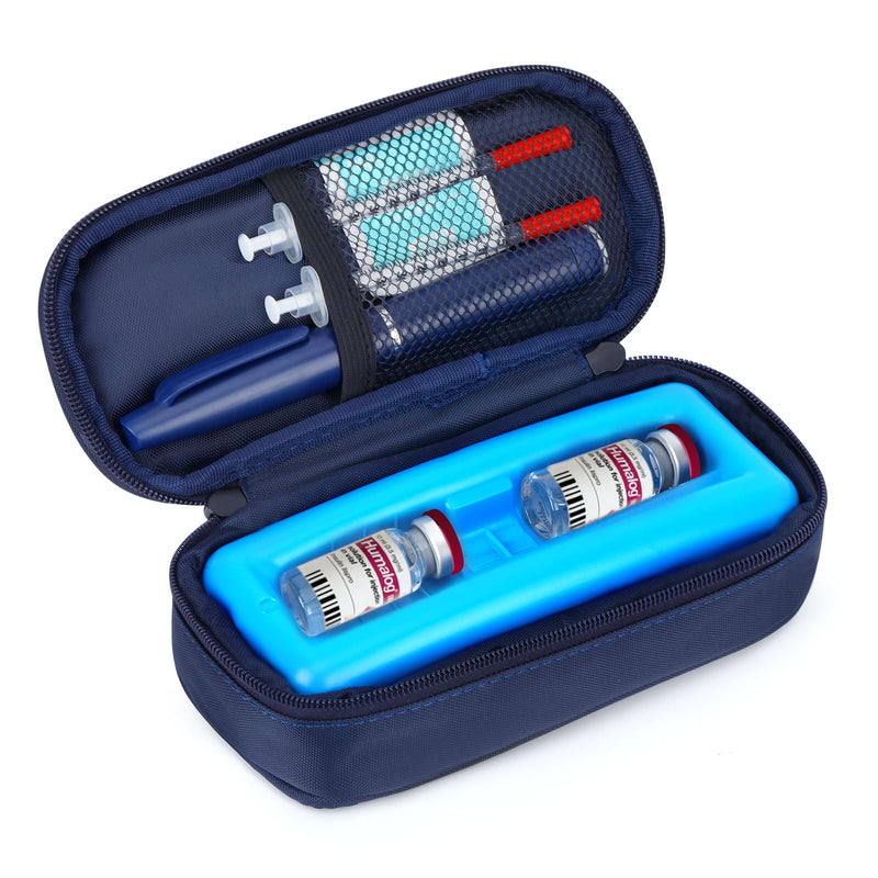 YOUSHARES Insulin Vials Cooler Travel Case - TSA Approved Diabetic Medication Vial Cooling Bag with Protective Ice Brick, Refrigerated Diabetes Supplies Organizer, Small Bottle Carrying Storage 01_navy Blue - BeesActive Australia