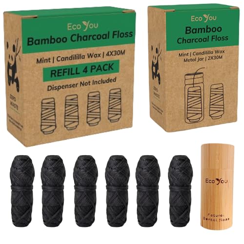 Bamboo Charcoal Dental Floss | 6 Refills + Bamboo Holder