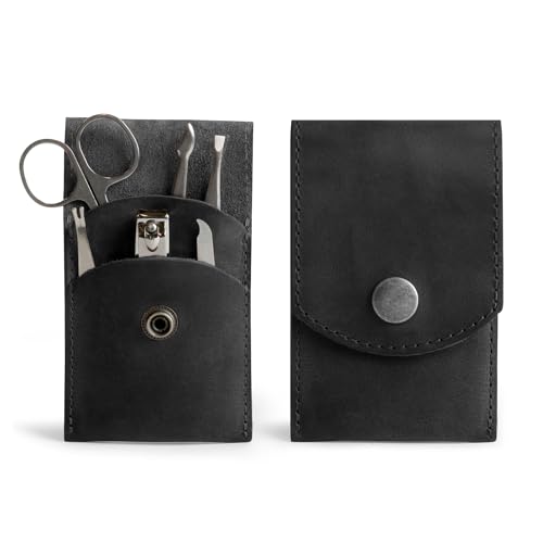 Hide & Drink, Double Nail Clipper Case, Beauty & Personal Care, Commuter and Nomad, Grooming Case, Home & Travel Essentials, Manicure Kit Storage, Full Grain Leather, Handmade (Charcoal Black) Charcoal Black