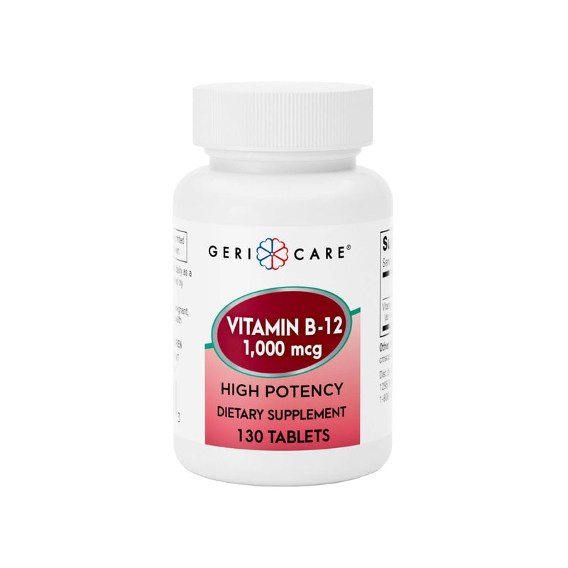 GeriCare Vitamin B-12 1000mcg High Potency Tablets, Premium Dietary Supplement for Boosting Energy, Supporting Brain Health, and Maintaining a Healthy Nervous System 130 Count (Pack of 1) 130 Count (Pack of 1)