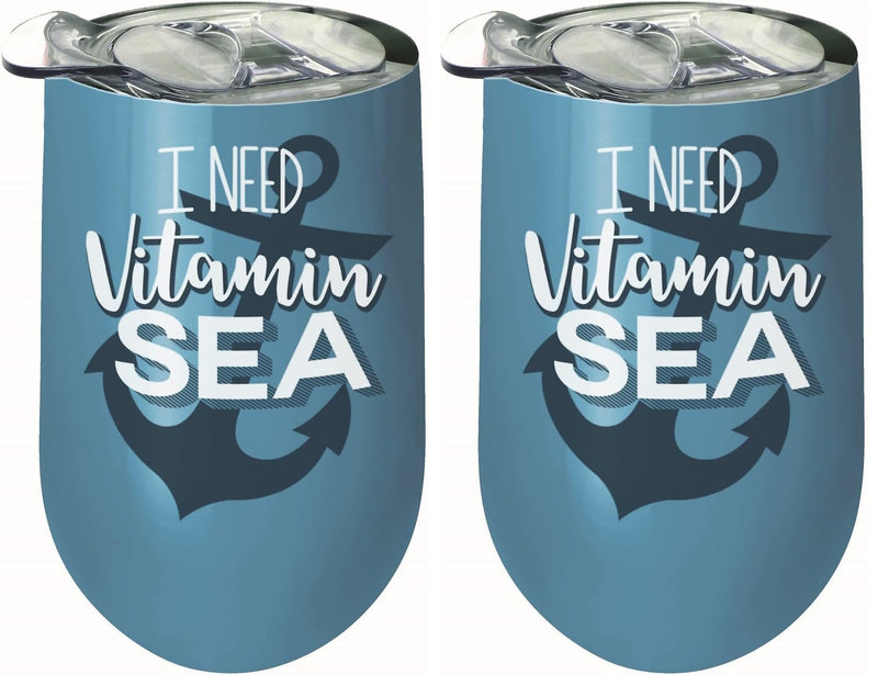 Spoontiques 16938 I Need Vitamin Sea Stainless Wine Tumbler, Blue (Pack of 2) 16 oz (Pack of 2)