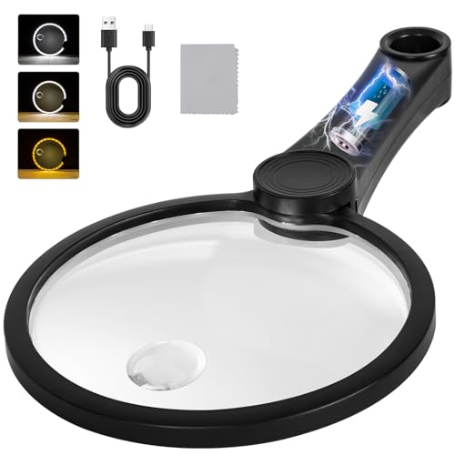 30X 40X 60X Rechargeable Magnifying Glass with Light, Large 5.2-Inch Black 30X 40X 60X