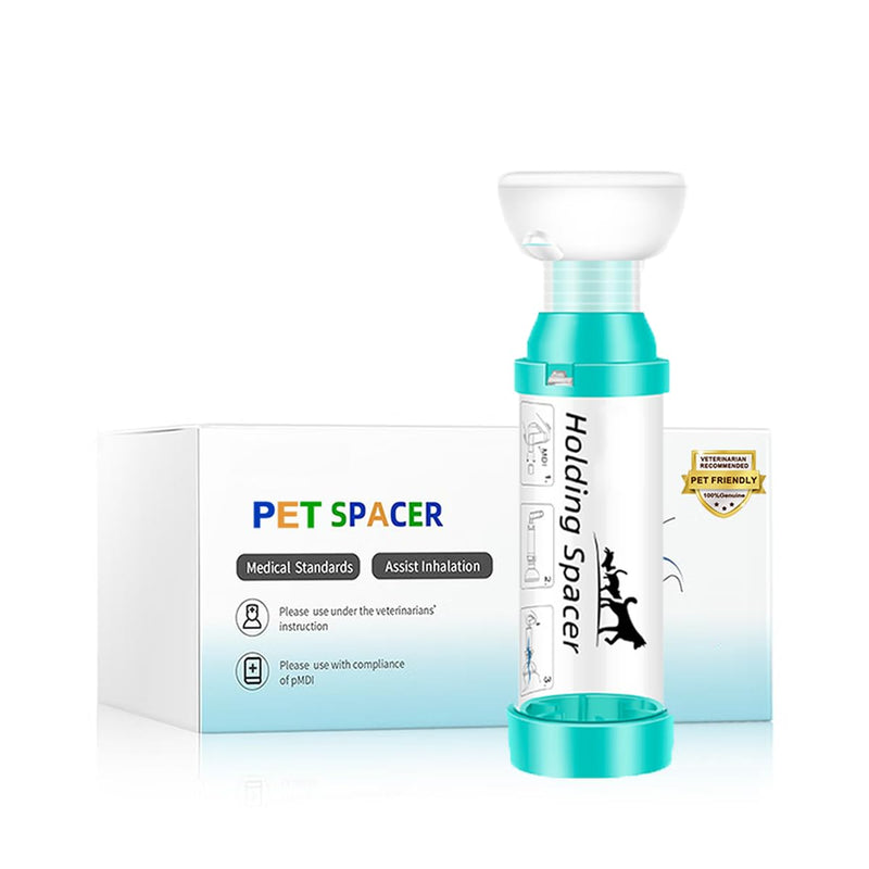 Cat Inhaler Spacer with Round Silicone Mask – Feline Aerosol Chamber for Cats with a Respiratory Condition (Includes 1 Mask Sizes) Mint Green Cats 10lbs or Less