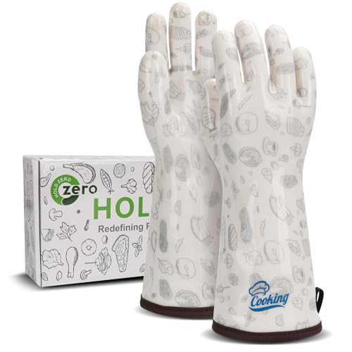 Oven Gloves with Fingers Heat Resistant Waterproof Long Sleeve for Cooking Grilling Baking Barbecue in Kitchen for Men & Women White Medium
