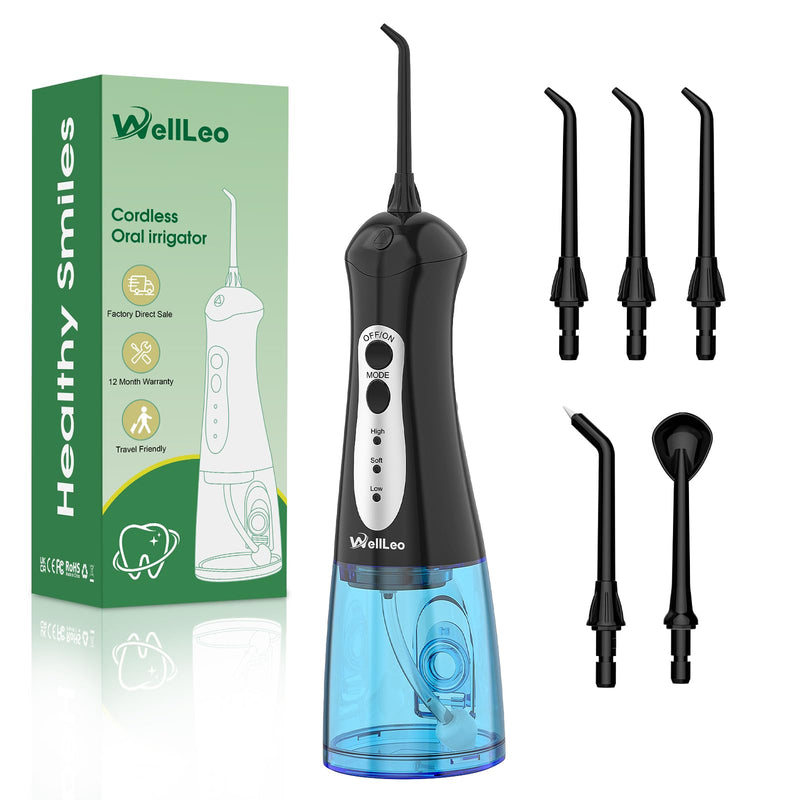 Water Flossers for Teeth, Portable Oral Irrigator Rechargeable Water Dental Flosser Pick with High Pressure 5 Jet Tips, IPX7 Travel Water Flossing for Brace Teeth Cleaner Gum Care Black