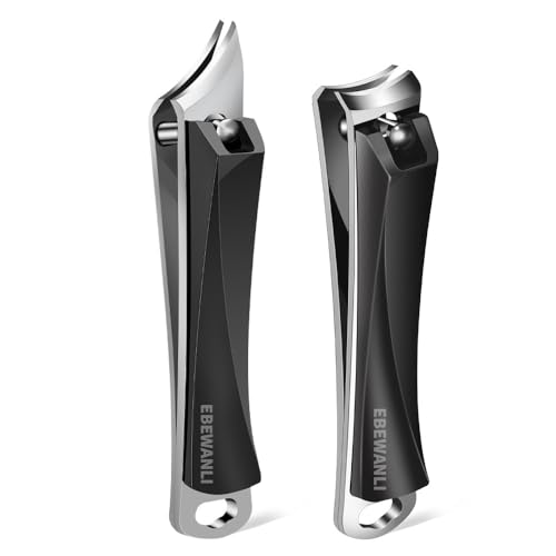 EBEWANLI Nail Clippers Set, Ultra Sharp Nail Clippers for Men, Slanted Angled Ingrown Toenail Clipper and Curved Fingernail Clipper Cutters, Stainless Steel Finger Nail Clippers Adult Black-set
