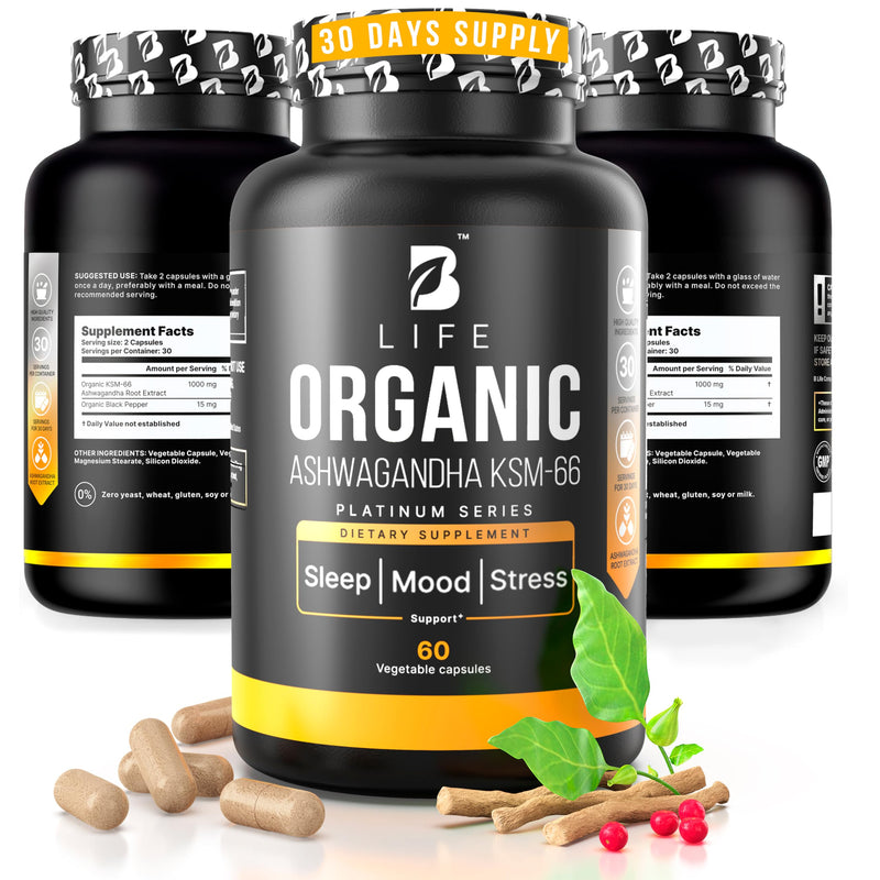 Organic Ashwagandha KSM-66 1000 mg Supplement | Adaptogen for Cortisol Support & Stress Relief | Mood, Calm & Sleep Aid for Men & Women | Ashwagandha ritual vitamins for women | 60 Vegan Caps 60 Count (Pack of 1)