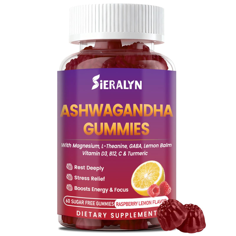 Ashwagandha Gummies Supplements 2000mg for Women Men, Vegan, Sugar-Free | Organic Ashwagandha Root Extract with D3, L-Theanine for Calm & Relax, Non-GMO, Gluten Free, 60 Count, 30-Day Supply 60 Count (Pack of 1)