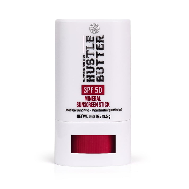 Hustle Butter Tattoo Aftercare Sunscreen Stick - Tattoo Sunscreen Stick, Fade Protection SPF 50, Hydrating with Shea Butter & Coconut Oil, TSA-Friendly, Water Resistant, Non-Greasy, 0.68 oz 0.68 Ounce (Pack of 1)