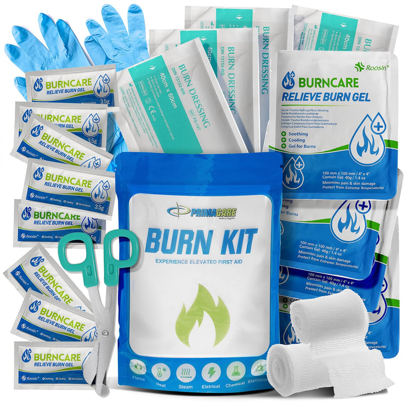 PrimaCare WB-7707 Emergency First Aid Burn Kit – 22-Piece Burn Relief Pack with Burn Gel, Dressings, Gauze, Gloves, Scissors, Bandages – Essential for Home, Office, Camping & Emergency Preparedness - BeesActive Australia
