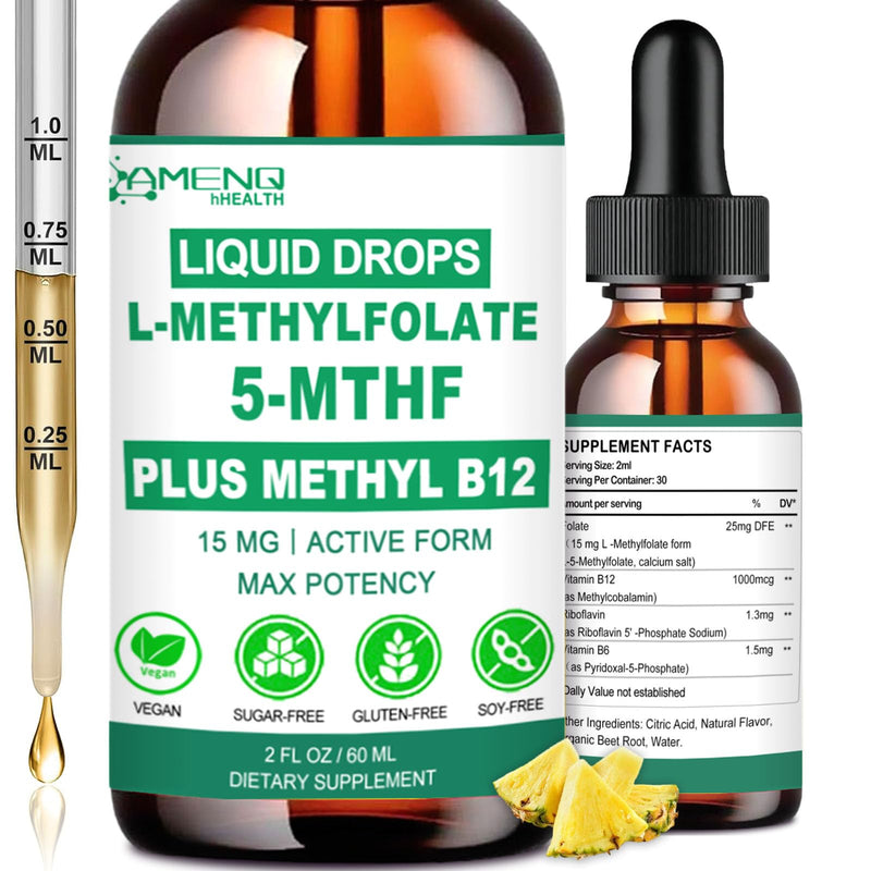 Methylfolate Supplement for Adult Kids, L-MethyFolate 5mthf Plus Methy B12 | Activated Methyl folate Drops w. B6, B2 Multivitamin for Mood Homocysteine Methylation Cognition Energy Nerve Health, Non-GMO