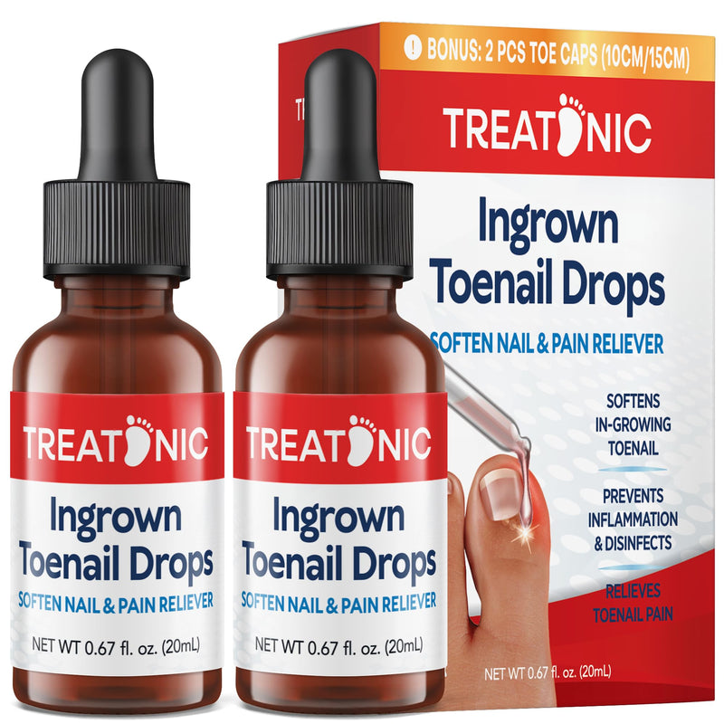Treatonic Ingrown Toenail Treatment Drops - Ingrown Toenail Softener and Reliever Kit for Easy Trimming with Silicone Gel Toe Caps - 2 Pack Ingrown Toenail Drops - 2 Pack - BeesActive Australia