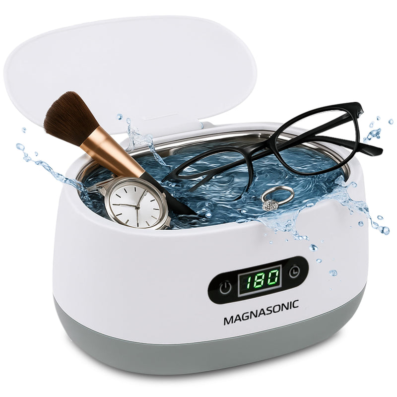 Magnasonic Ultrasonic Cleaner - 20oz Tank Ultrasonic Jewelry Cleaner & Ultrasonic Retainer Cleaner, Digital Timer, 5 Cleaning Modes for Glasses, Rings, Dentures, Tools, Aligners (UC22) Ultrasonic Machine White