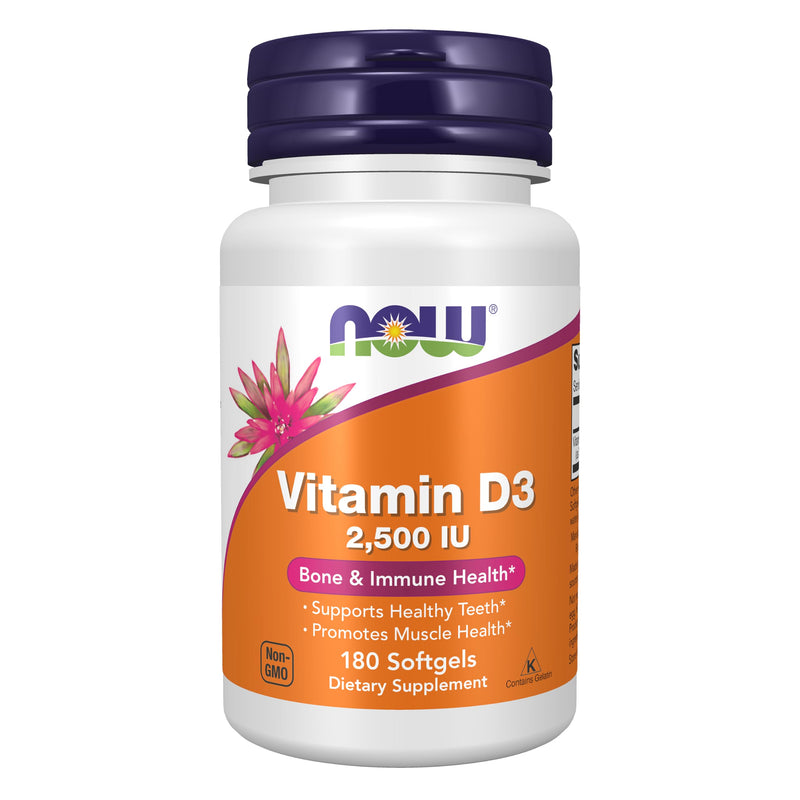 Now Supplements, Vitamin D3, 2,500 IU, Bone & Immune Health*, 180 Softgels