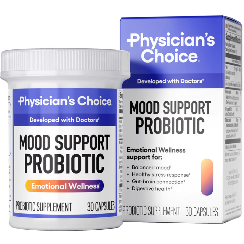 Physician's CHOICE Mood Support Probiotic - Supports a Balanced Mood, Healthy Stress Response & Digestive Health with Prebiotics, Ashwagandha, Vitamin B12, Folate - for Men & Women - 30ct 30 Count (Pack of 1)