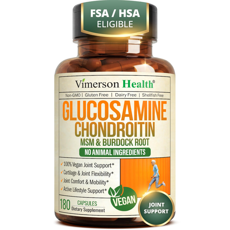 Vegan Glucosamine Chondroitin MSM – Joint Supplements for Men and Women with Glucosamine Sulfate 1500 mg – Joint Health Supplement for Cartilage, Mobility & Joint Support – 180 Capsules Vegan Glucosamine Chondroitin 180