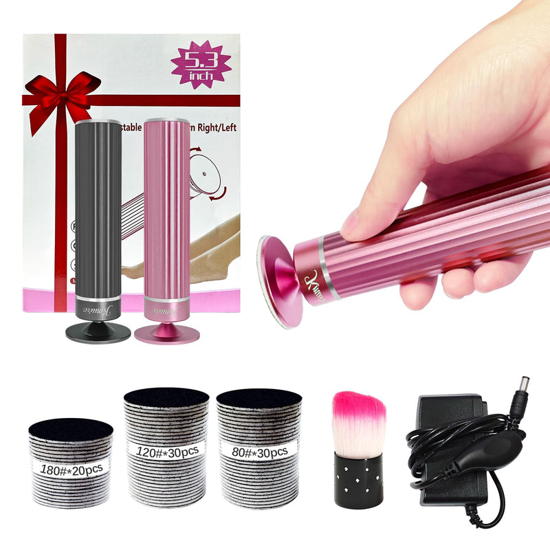 5.3'' Electric Foot Callus Remover with 80pcs Sandpaper Discs & Brush, Professional Aluminum Ergonomic Pedicure Tool, Stepless Speed & Reverse Control for Dead Skin Removal (Pink) Pink - BeesActive Australia