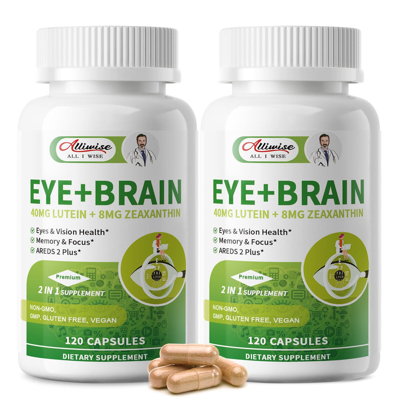 Eye Brain Supplement for Memory & Focus 40mg Lutein Eye Supplements 2 Pack | 14 in 1 Eye Vitamins for Seniors, With Zeaxanthin, Bilberry, Ginkgo Biloba, Lion's Mane & Bacopa Monnieri, Dry Eye Relief 120 Count (Pack of 2)